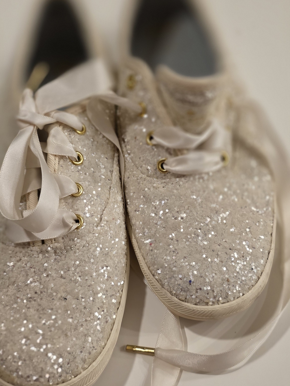 Sparkle Satin Lace-Up Women’s Sneakers in Cream - Picture 8 of 16